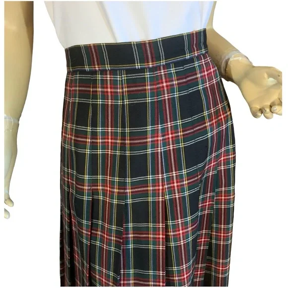 VINTAGE CIRCA 1980'S LGR BLACK, RED, YELLOW & GREEN PLAID WOOL SKIRT (16) - Picture 7 of 12